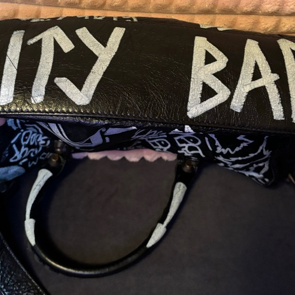 Balenciaga Black & White Graffiti Lambskin Small Classic City Bag purse auth - Picture 9 of 13